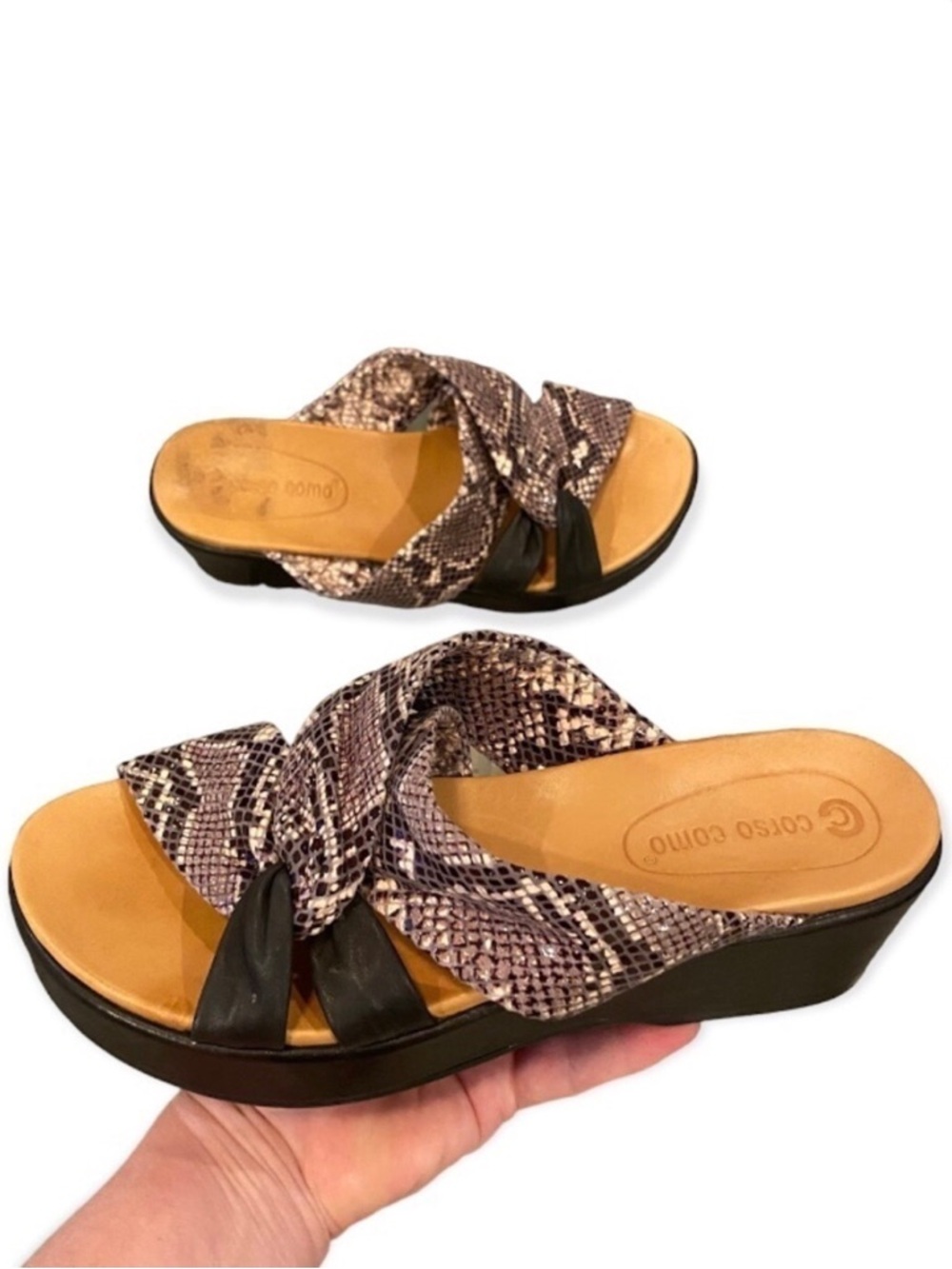 Corso Como 6.5 Wynnter Platform Slide Sandal Snakeskin Print Leather Wedge Shoes